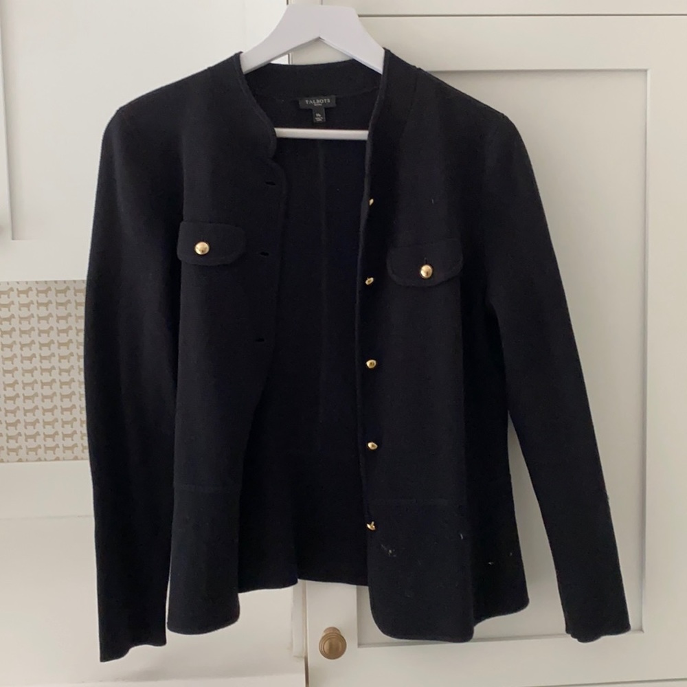 Black thick sweater with gold buttons